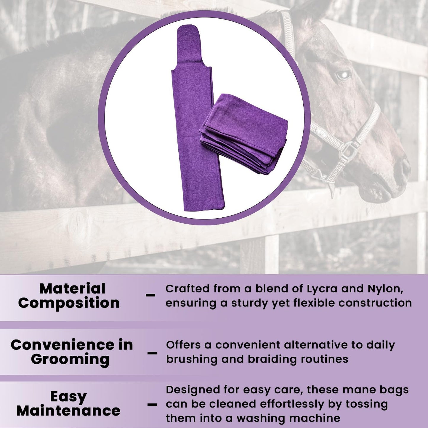 Horse Mane Bags – Pack of 8 Protective Nylon Mane Sleeves for Tangle-Free Grooming
