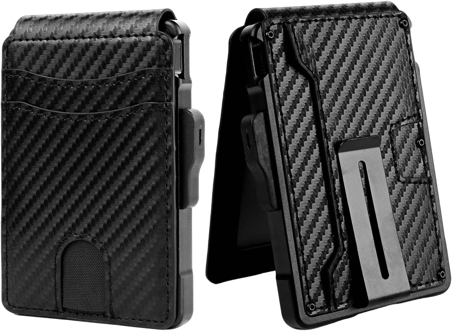 Minimalist RFID Blocking Wallet丨Slim Pop-Up Aluminum Card Holder丨Leather Bifold with Money Clip丨Gift Box for Men