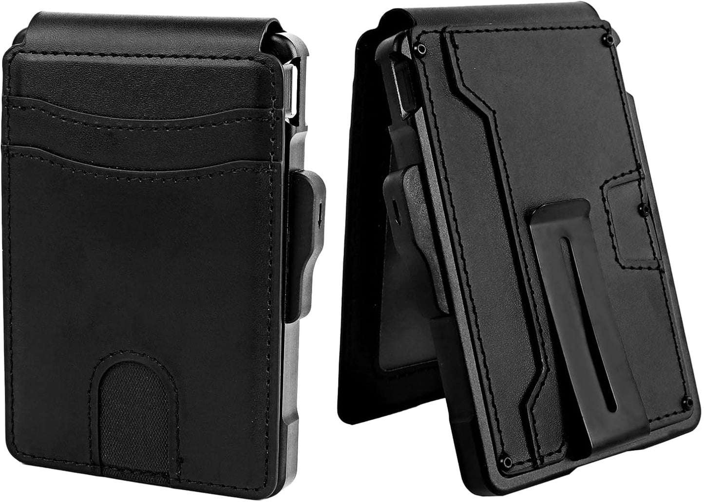 Minimalist RFID Blocking Wallet丨Slim Pop-Up Aluminum Card Holder丨Leather Bifold with Money Clip丨Gift Box for Men