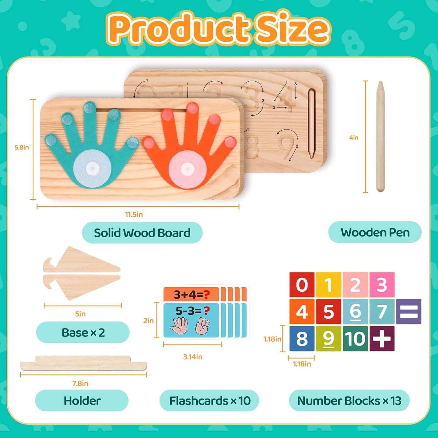 Montessori Learning Toy – Finger Counting & Number Tracing Board with Color Blocks