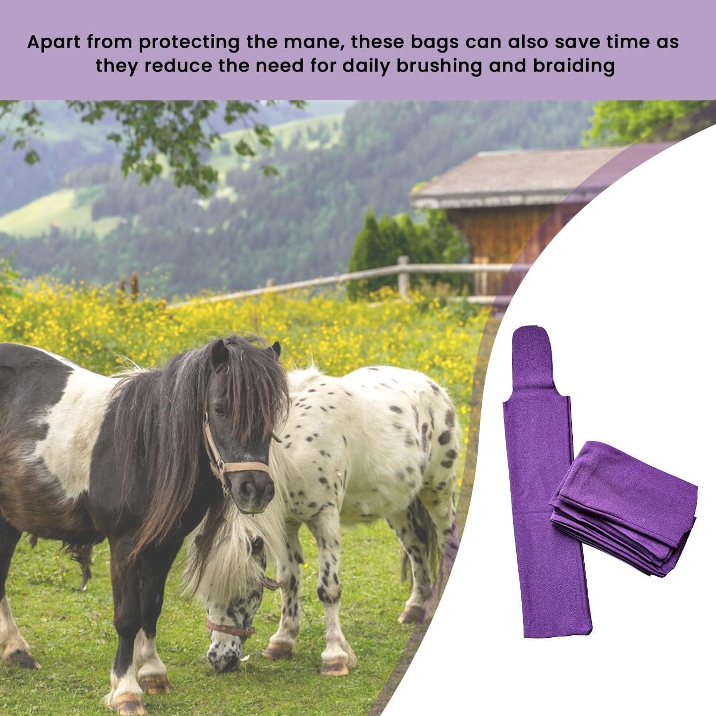 Horse Mane Bags – Pack of 8 Protective Nylon Mane Sleeves for Tangle-Free Grooming