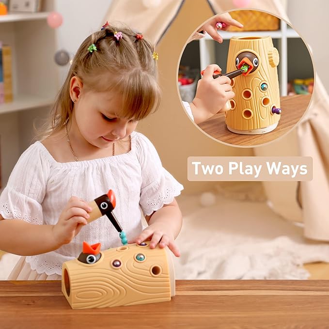 Woodpecker Worm Toy,Magnetic Bird Feeding Game