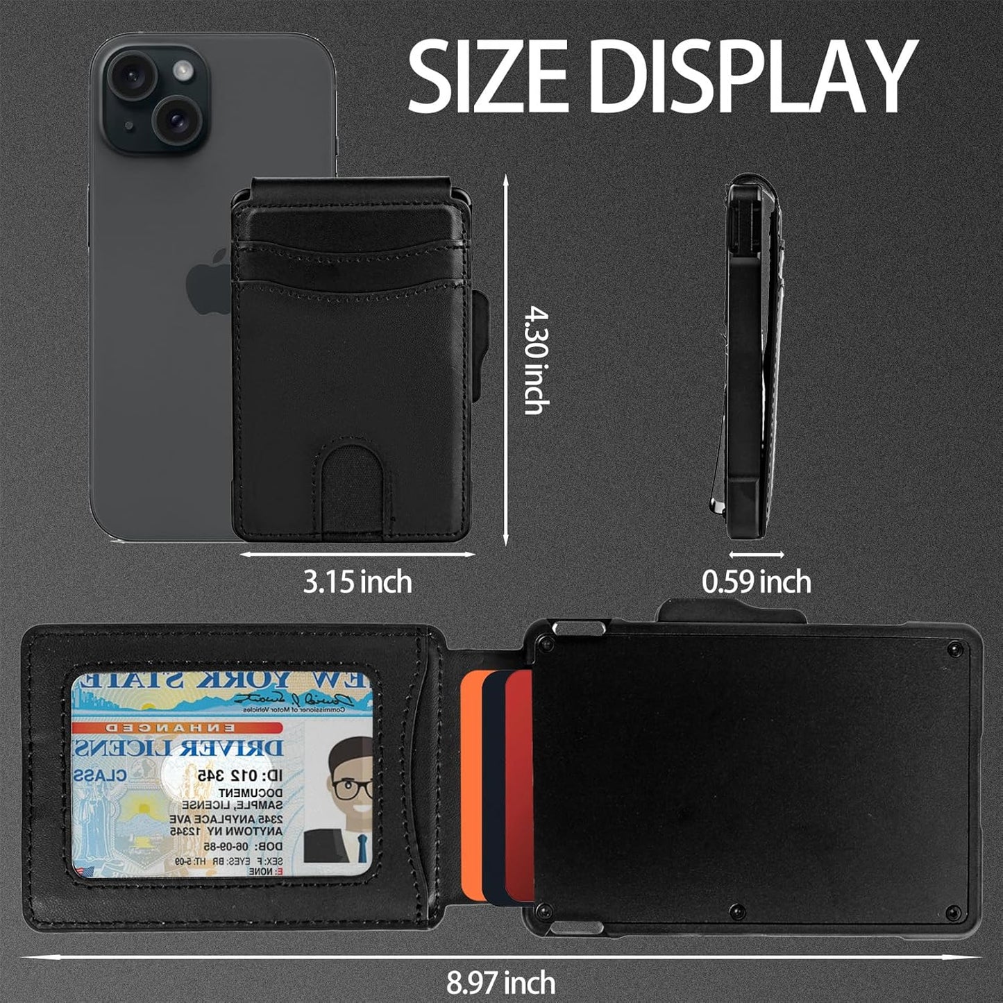 Minimalist RFID Blocking Wallet丨Slim Pop-Up Aluminum Card Holder丨Leather Bifold with Money Clip丨Gift Box for Men