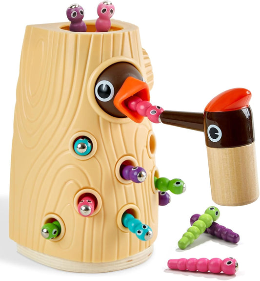 Woodpecker Worm Toy，Magnetic Bird Feeding Game