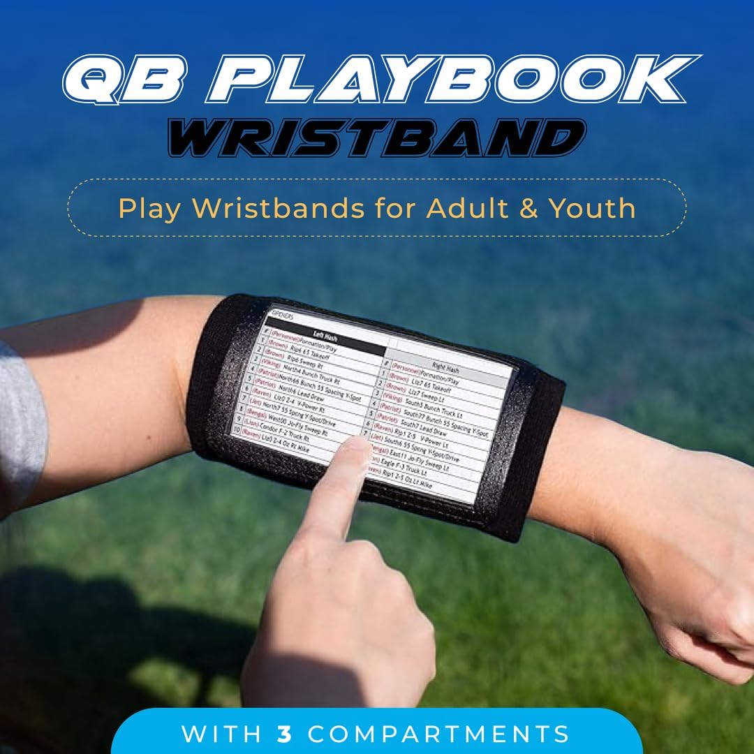 Football Wristband Playbook | 3-Window Wrist Coach for Youth & Adults – Durable, Game-Ready Design