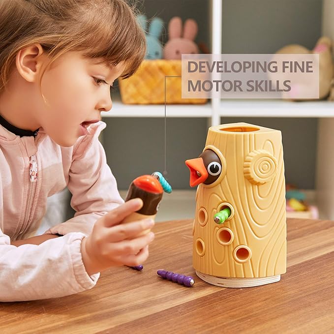 Woodpecker Worm Toy，Magnetic Bird Feeding Game