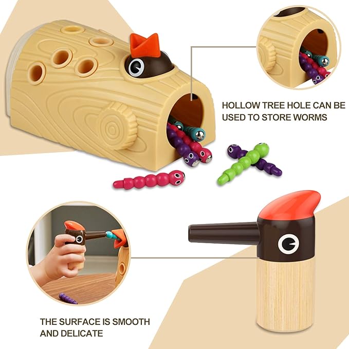 Woodpecker Worm Toy，Magnetic Bird Feeding Game