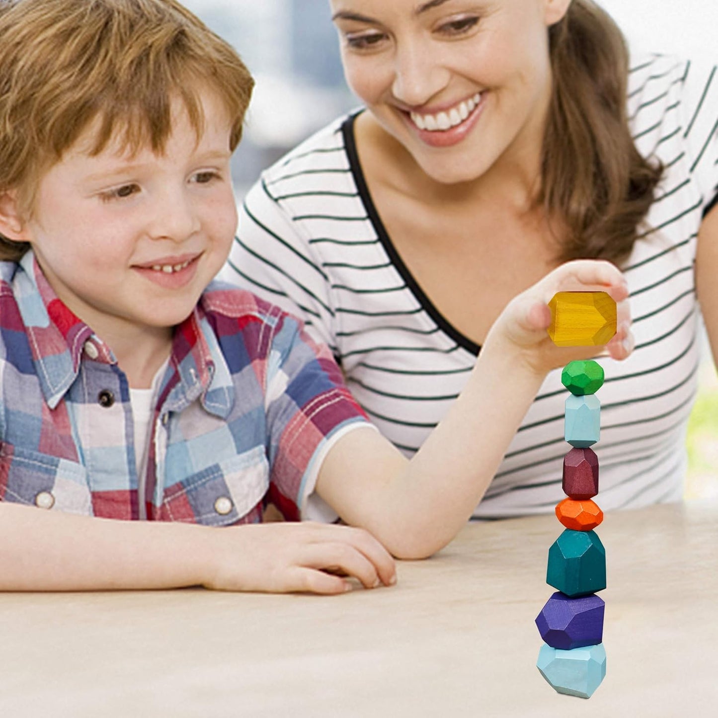 Wooden Stacking Stones Building Blocks – Colorful Balancing Rock Toys for Preschool Kids