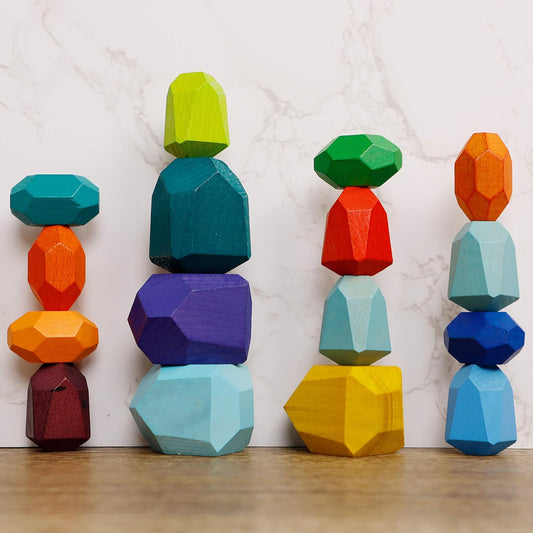 Wooden Stacking Stones Building Blocks – Colorful Balancing Rock Toys for Preschool Kids