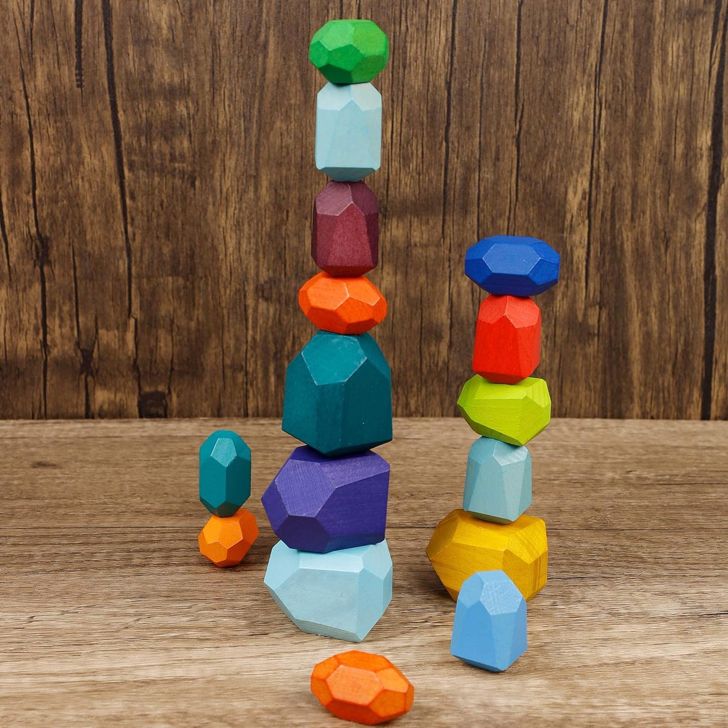 Wooden Stacking Stones Building Blocks – Colorful Balancing Rock Toys for Preschool Kids
