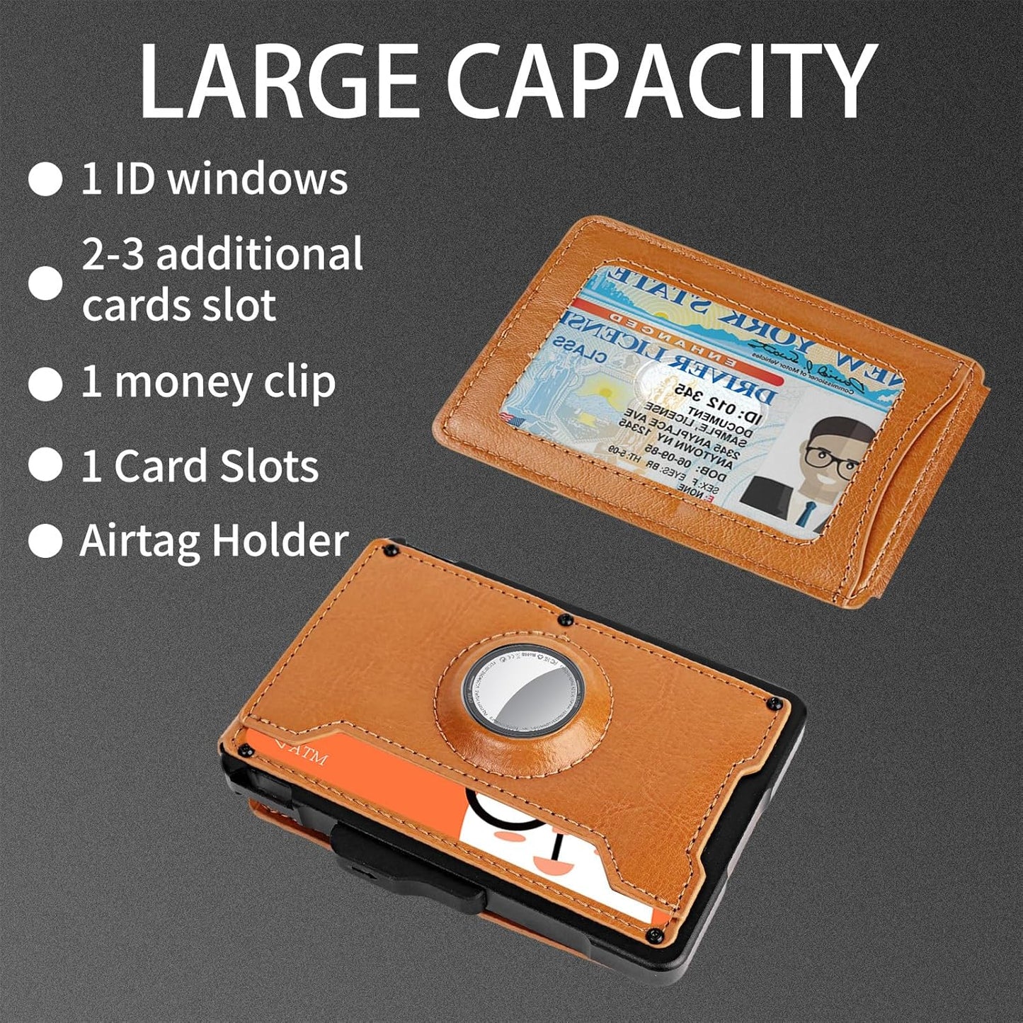 Minimalist RFID Blocking Wallet丨Slim Pop-Up Aluminum Card Holder丨Leather Bifold with Money Clip丨Gift Box for Men