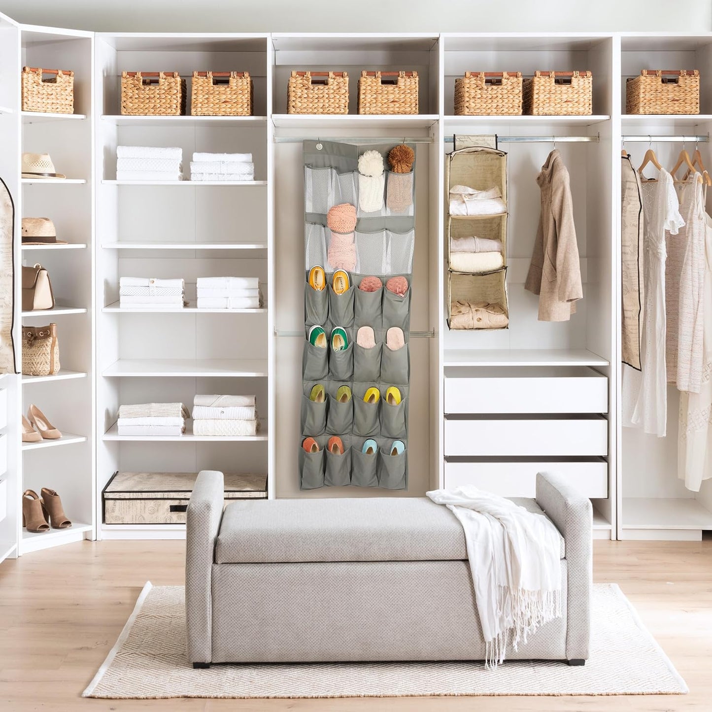 Over-the-Door Shoe Organizer Storage Box – 24 Compartments | Foldable Hanging Shoe Rack