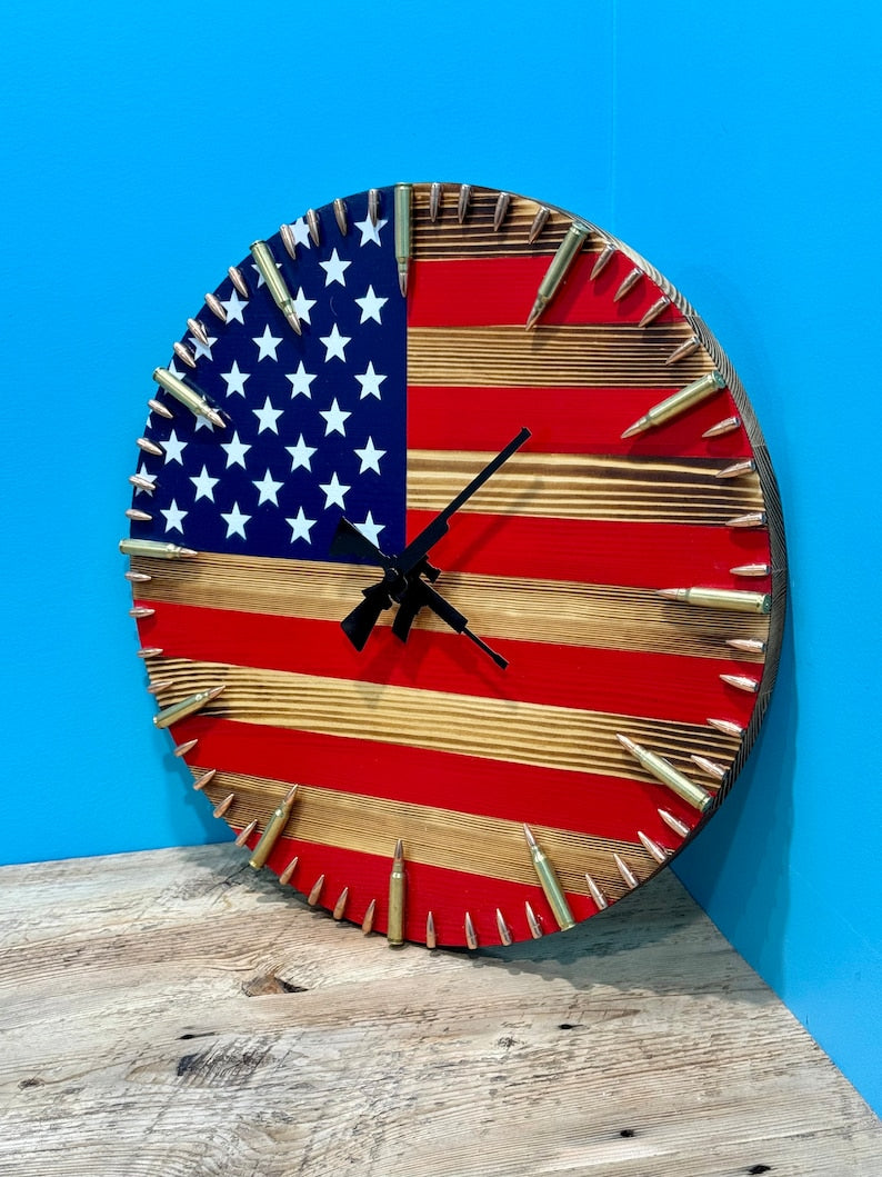 🔥 USA Flag Clock with Bullets – Show Off Your Patriot Spirit!