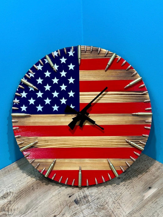🔥 USA Flag Clock with Bullets – Show Off Your Patriot Spirit!